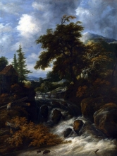 212/ruysdael, salomon van - a waterfall by a cottage in a hilly landscape